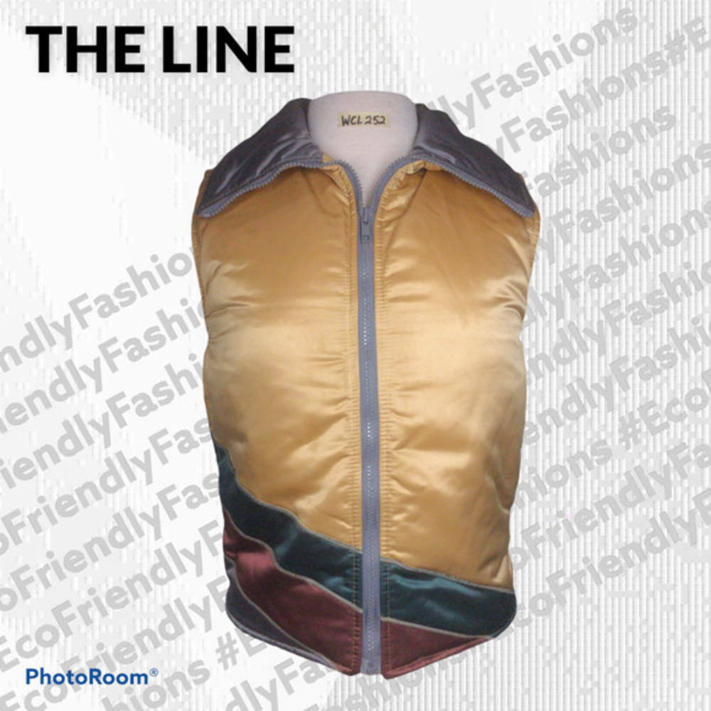 Vintage The Line Men's Gold Goose Down Zip Up Vest